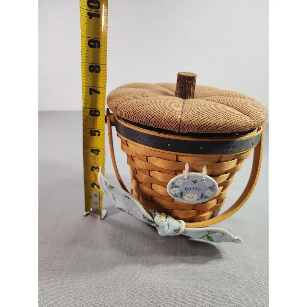 Longaberger 1999 Daisy Basket Handwoven with Fabric Pumpkin Lid & Handle Decor
